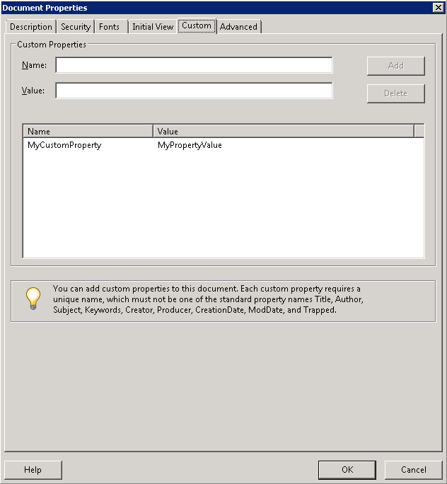 PDF Custom Document Properties